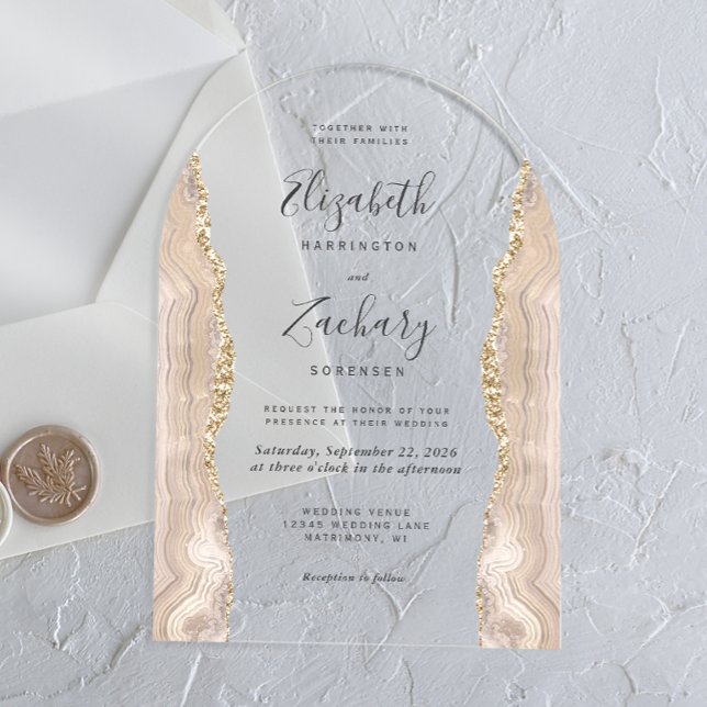 Modern Ivory Gold Agate Wedding Arch Acrylic Invitations (Creator Uploaded)