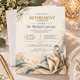 Modern Ivory Gold Dentist Retirement Celebration Invitation