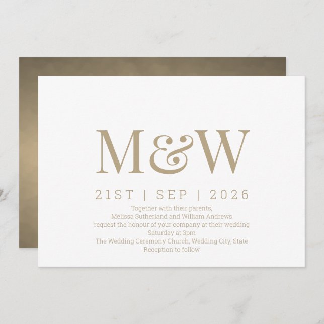 Modern Ivory Gold Monogram Wedding Invitation (Front/Back)