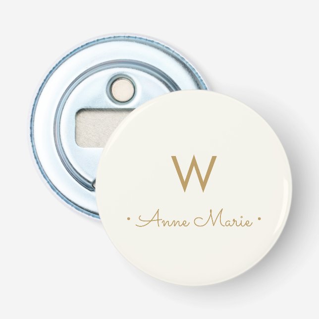 Modern Ivory Gold Script Monogram Bottle Opener (Front)