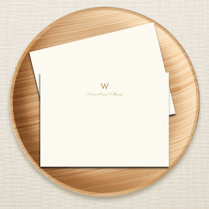 Modern Ivory Gold Script Monogram Card