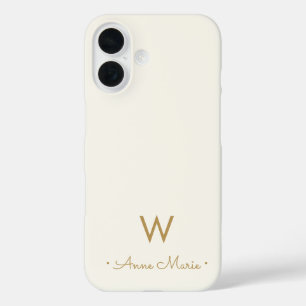 Modern Ivory Gold Script Monogram iPhone 16 Case