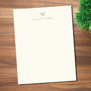 Modern Ivory Gold Script Monogram Custom Letterhead