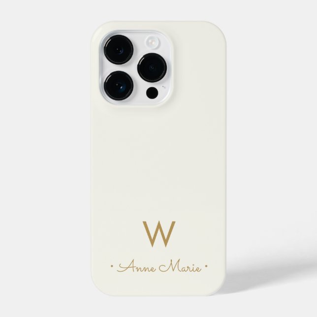 Modern Ivory Gold Script Monogram iPhone Case (Back)