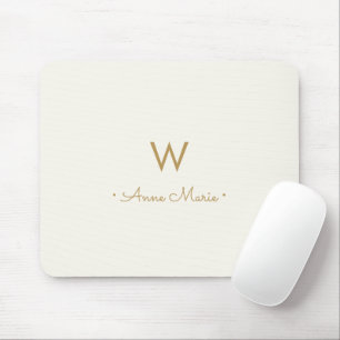 Modern Ivory Gold Script Monogram Mouse Pad