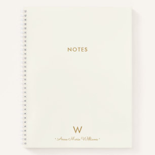 Modern Ivory Gold Script Monogram Notebook