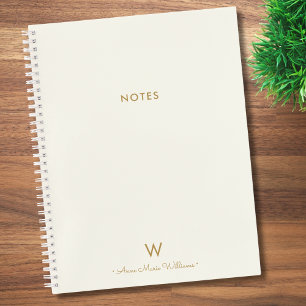 Modern Ivory Gold Script Monogram Notebook
