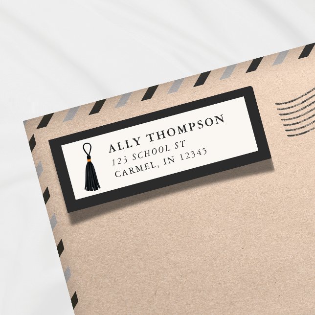 Modern Ivory Graduation Cap Tassel  Return Address Label (Modern Ivory Graduation Cap Tassel Label)