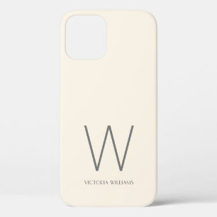 Modern ivory grey minimalist monogram name iPhone 12 case