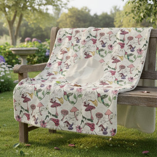 Modern Ivory Hummingbird Flowers Leaves Sherpa Blanket