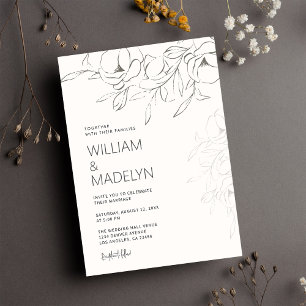 Modern Ivory Magnolia Floral Wedding Invitation