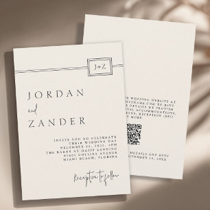 Modern Ivory Minimalist Monogram Wedding QR Code Invitation