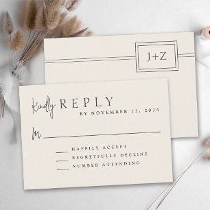 Modern Ivory Minimalist Monogram Wedding RSVP Card