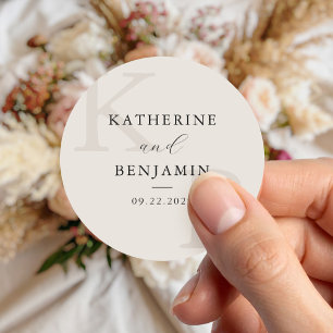 Modern Ivory Monogram Minimalist Wedding Classic Round Sticker