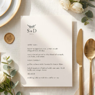 Modern Ivory Monogrammed Wedding Menu