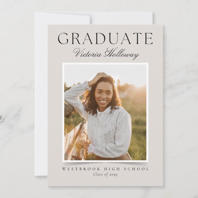 Modern Ivory One Photo Graduation Announcement (Front)