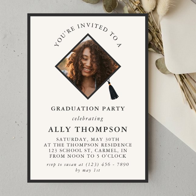 Modern Ivory Photo Frame Graduation Party Invitation (Modern Ivory Photo Frame Graduation Party Invitation)
