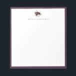 Modern Ivory Plum Floral Bouquet Purple Frame Notepad<br><div class="desc">Modern and elegant ivory white and plum purple floral bouquet logo style design with purple border,  personalized with name,  notepad.  Text font style and color can be customized.</div>