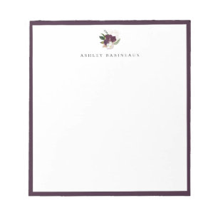 Modern Ivory Plum Floral Bouquet Purple Frame Notepad