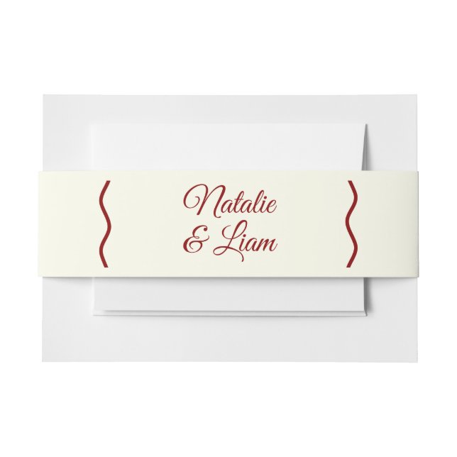 Modern Ivory Red Retro Funky Bold Unique Wedding Invitation Belly Band (Front Example)