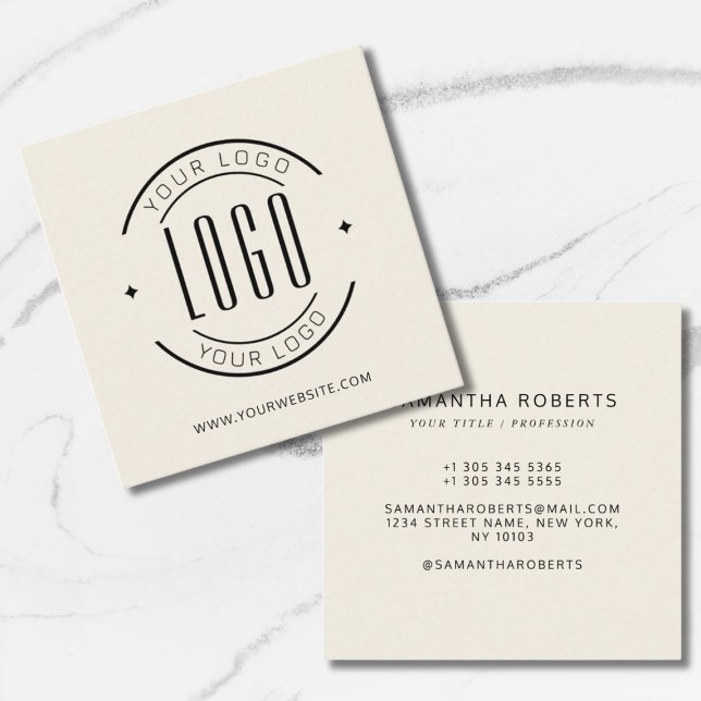 Modern ivory simple add your logo  square business card (Creator Uploaded)