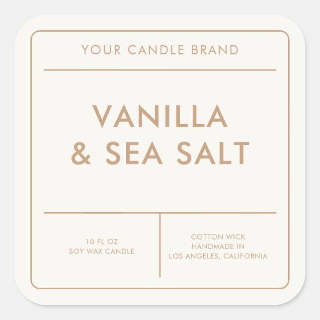 Modern Ivory Tan Candle Label (Front)