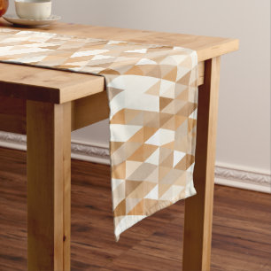 Modern Ivory Taupe Grey Tan Brown Triangle Pattern Medium Table Runner