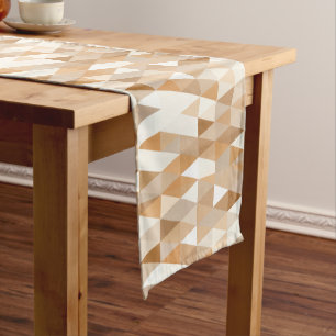 Modern Ivory Taupe Grey Tan Brown Triangle Pattern Short Table Runner