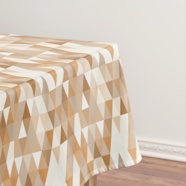 Modern Ivory Taupe Grey Tan Brown Triangle Pattern Tablecloth (In Situ)