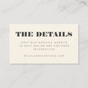 Modern Ivory Wedding RSVP Details Website Enclosure Card