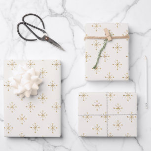 Modern Ivory White   Gold Snow Star Christmas  Wrapping Paper Sheet
