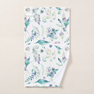Modern jade green lavender watercolor floral hand towel