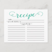 Modern Jade Script Bridal Shower Recipe Cards