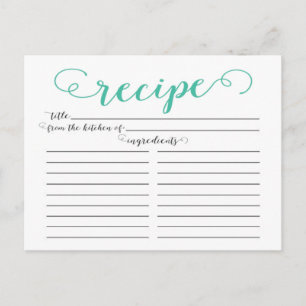 Modern Jade Script Bridal Shower Recipe Cards