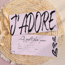Modern j'adore black & pink gift card voucher