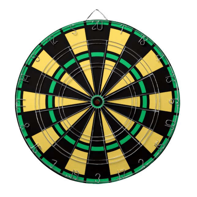 Modern Jamaica Colours Black Green and Gold  Dartboard (Front)