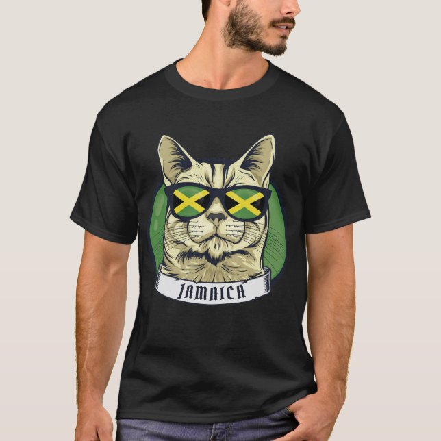 Modern Jamaica Cool Cat in Glasses  T-Shirt (Front)