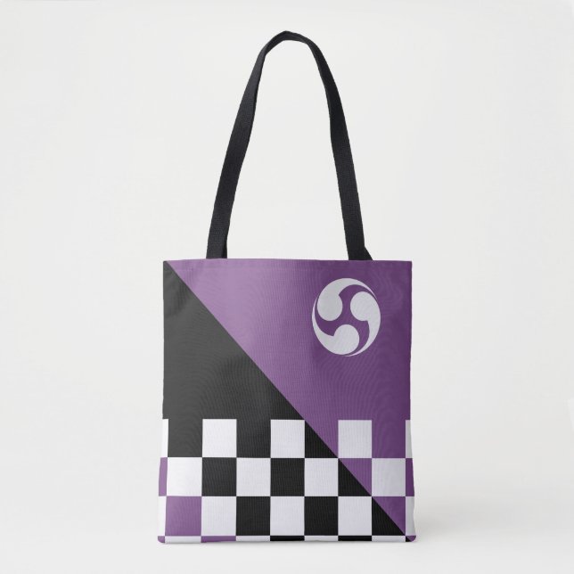 Modern Japanese Chequered and Mitsudomoe Pattern Tote Bag (Front)