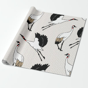 Modern Japanese Cranes & Taupe Scallops Wrapping Paper