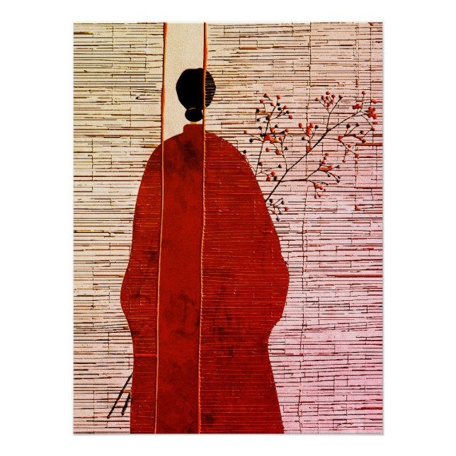 Modern Japanese-Inspired Silhouette with Berries Poster (Front)