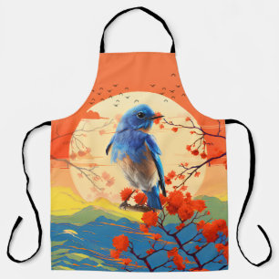 Modern Japanese Nature Bird In Blossom Scenery Apron