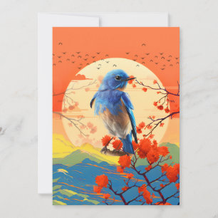 Modern Japanese Nature Bird In Blossom Scenery Invitation
