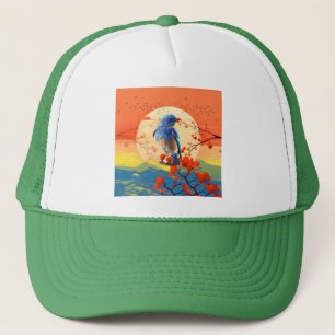 Modern Japanese Nature Bird In Blossom Scenery Trucker Hat