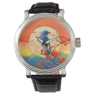 Modern Japanese Nature Bird In Blossom Scenery Watch
