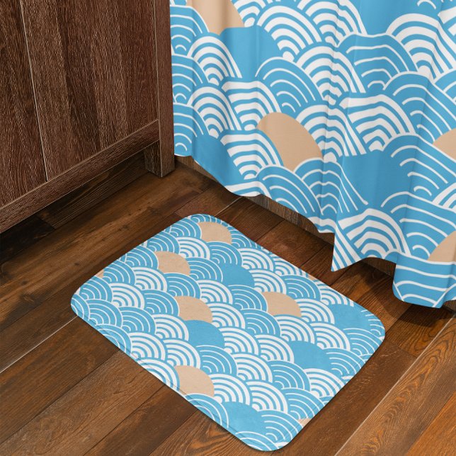 Modern Japanese Seigaiha Waves & Rising Sun Bath Mat (Creator Uploaded)