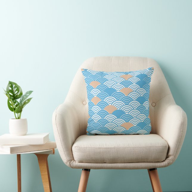 Modern Japanese Seigaiha Waves & Rising Sun Cushion (Chair)