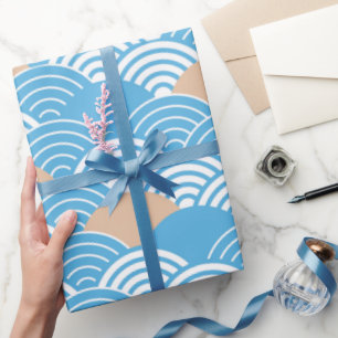 Modern Japanese Seigaiha Waves & Rising Sun Wrapping Paper