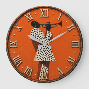 Modern Jazz Trumpet Mid Century Music Decor Large Clock