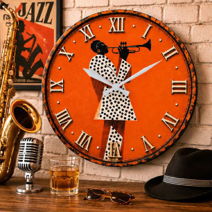 Modern Jazz Trumpet Mid Century Music Decor  Large Clock