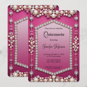 Modern jewel pearls Quinceanera Invitation